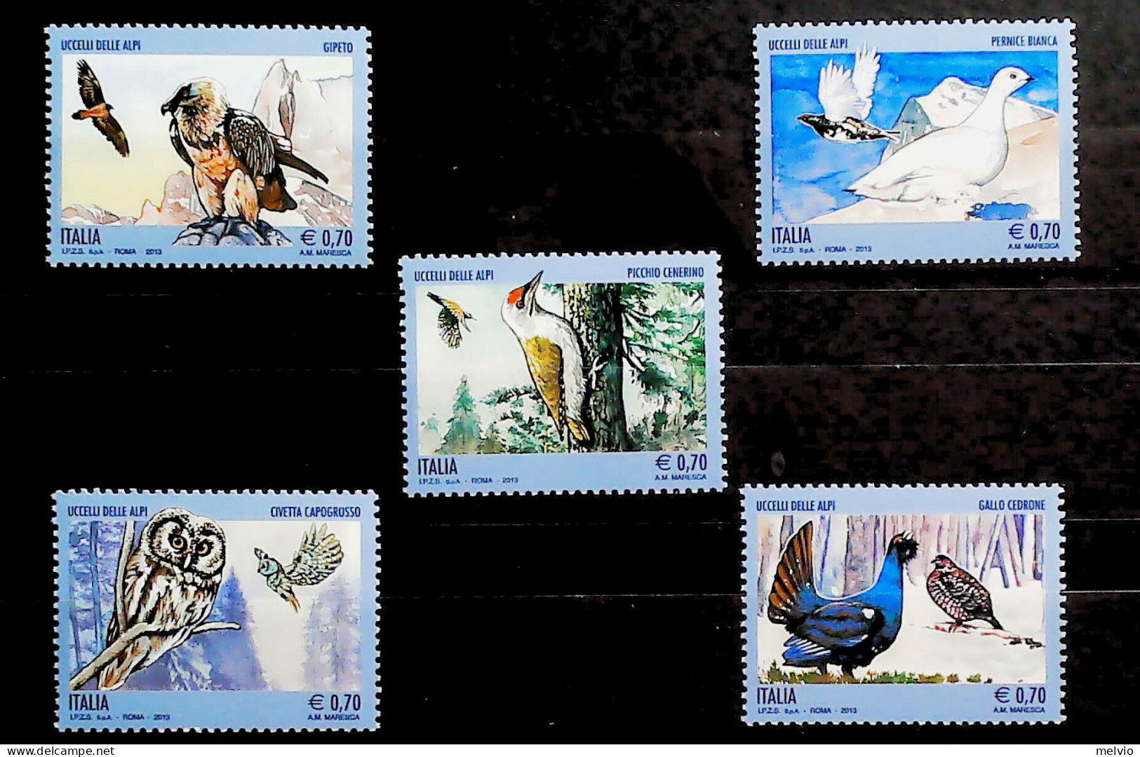 2013-Italia (MNH=**) Serie 5 Valori Uccelli - 1991-00: Neufs