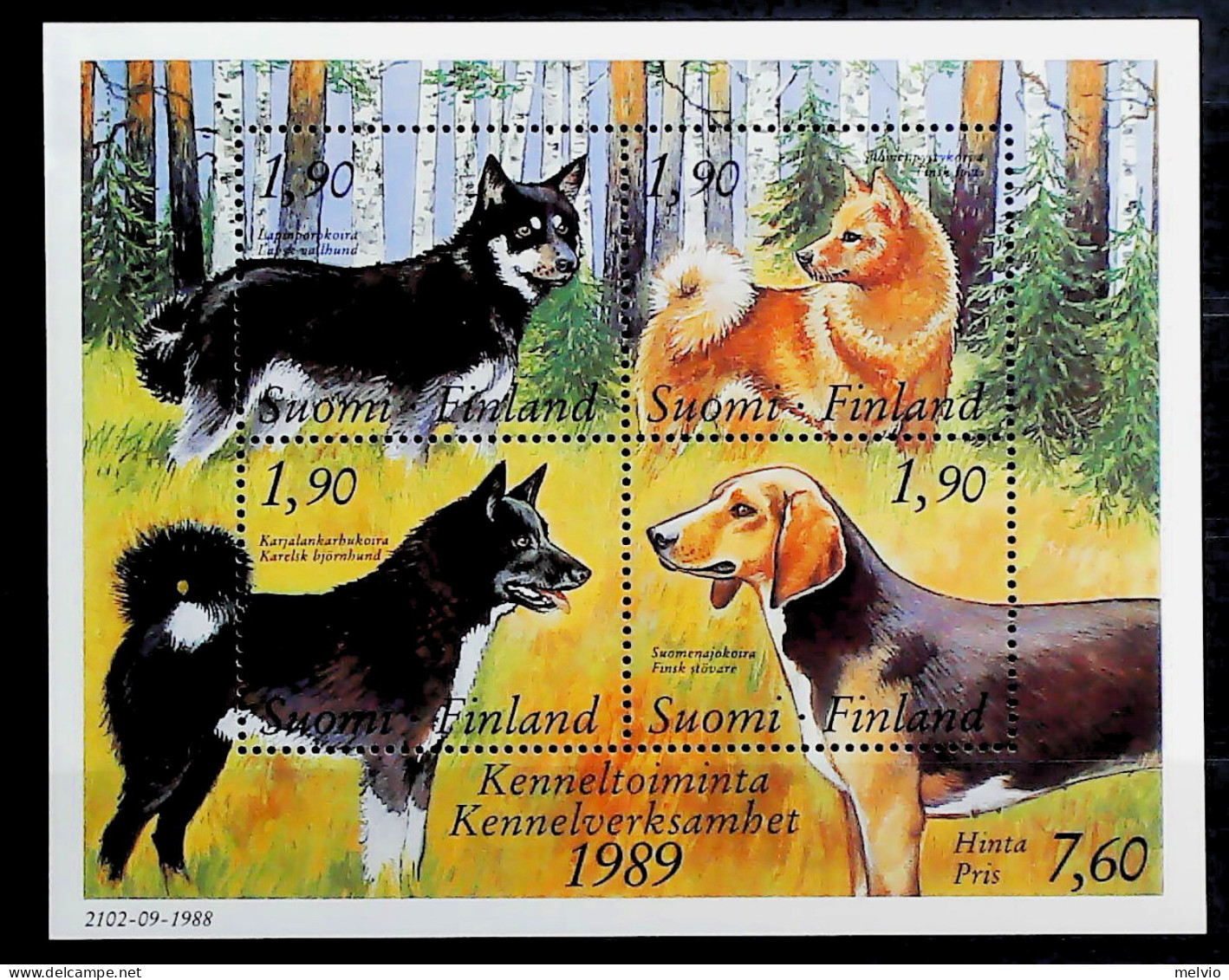 1989-Finlandia (MNH=**) Foglietto 4 Valori Cani - Other & Unclassified