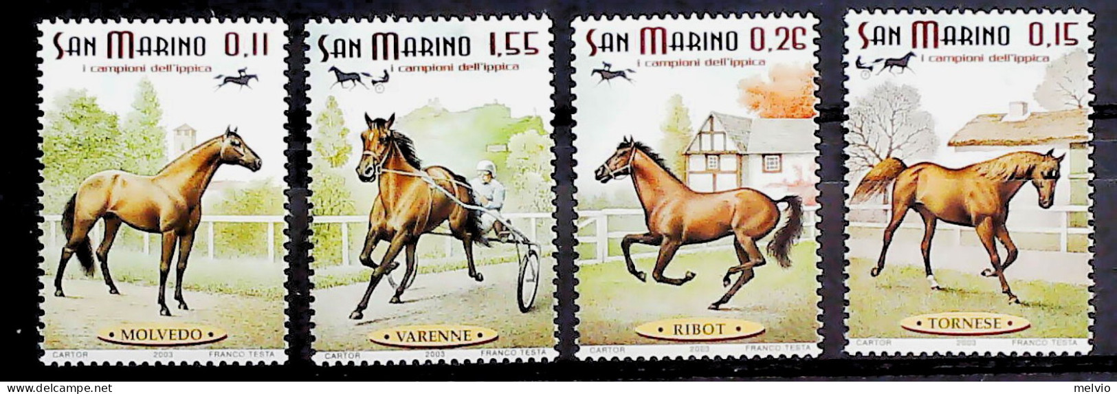 2003-San Marino (MNH=**) Serie 4 Valori Cavalli - Unused Stamps