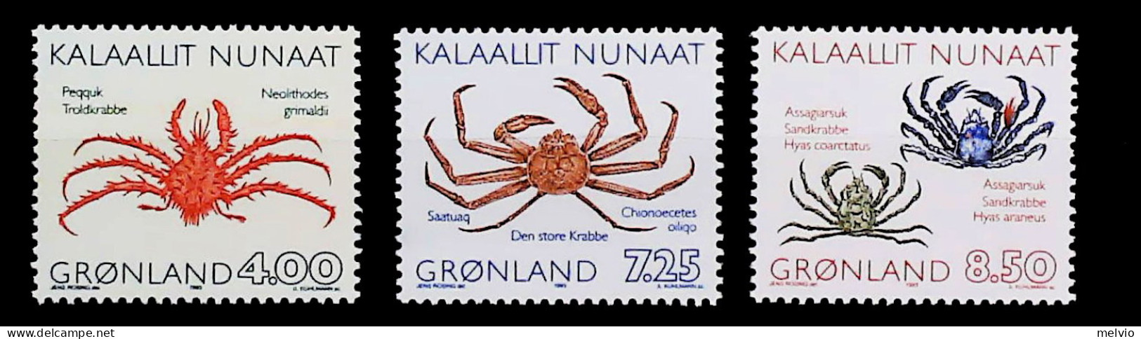 1993-Groenlandia (MNH=**) Fauna Marina 3 Valori Granchi Crostacei - Neufs