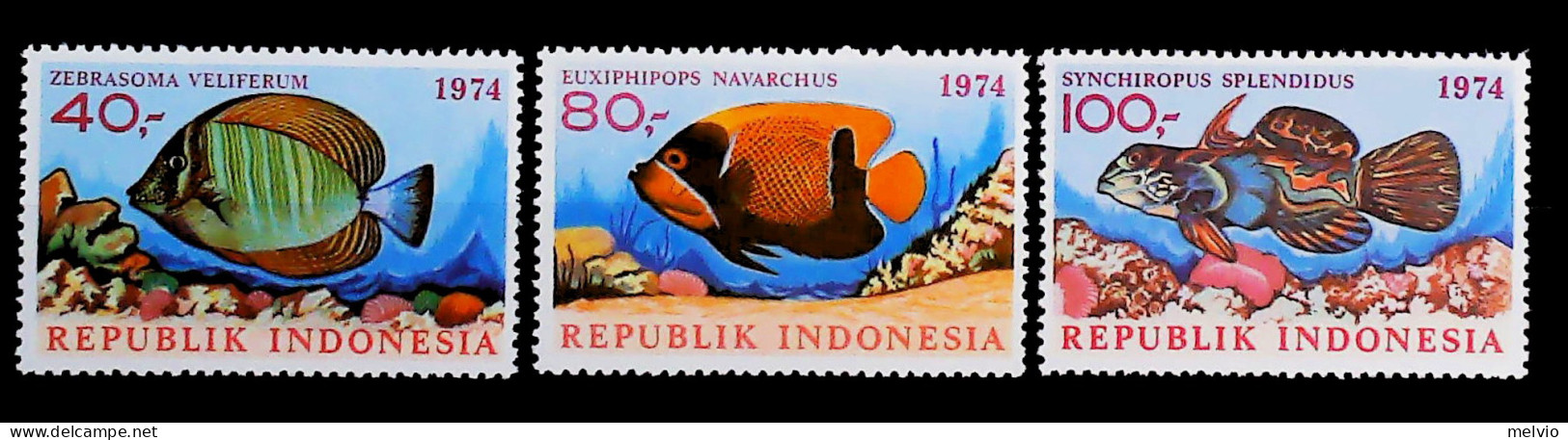 1974-Indonesia (MNH=**) Serie 3 Valori Pesci - Indonésie