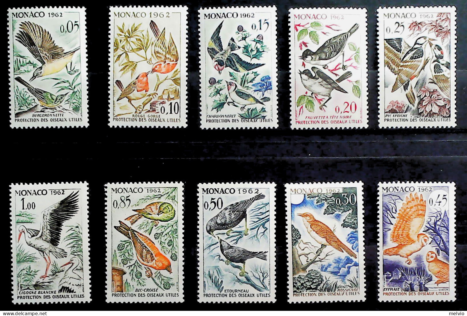 1962-Monaco (MNH=**) Serie 10 Valori Uccelli - Autres & Non Classés