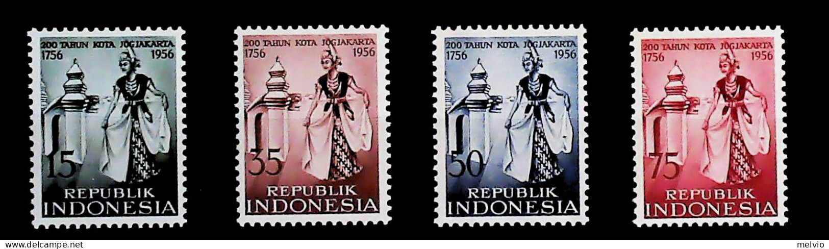 1956-Indonesia (MNH=**) Serie 4 Valori Costumi - Indonésie