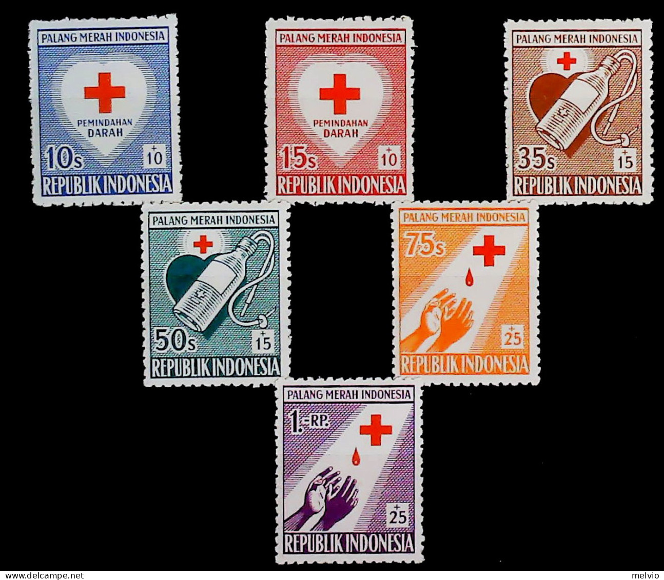 1956-Indonesia (MNH=**) Serie 6 Valori Croce Rossa - Indonesia