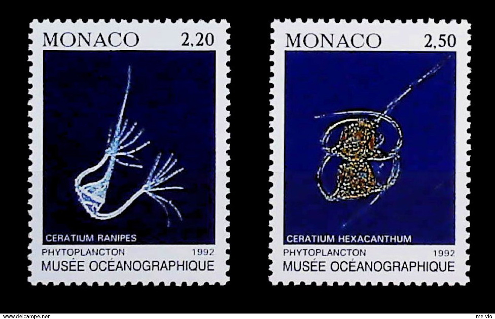1992-Monaco (MNH=**) Serie 2 Valori Protezione Ambiente Marino Plancton - Other & Unclassified