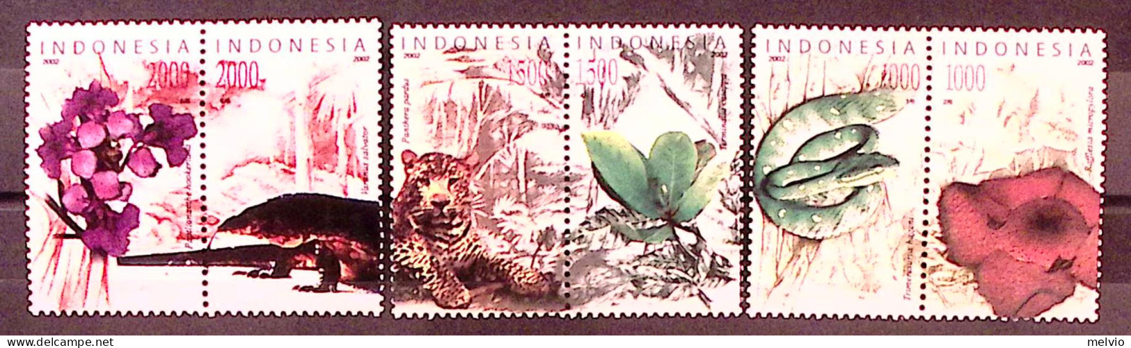 2002-Indonesia (MNH=**) Serie 6 Valori Flora Fauna - Indonesia