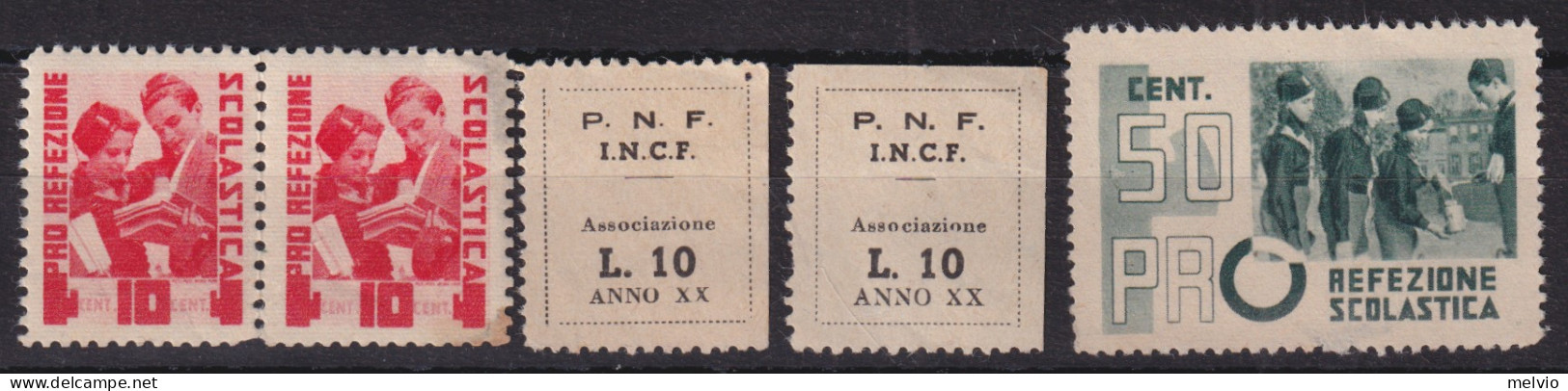 1940circa-Italia (NG=no Gum) 5 Erinnofili  Di Propaganda Fascista - Cinderellas