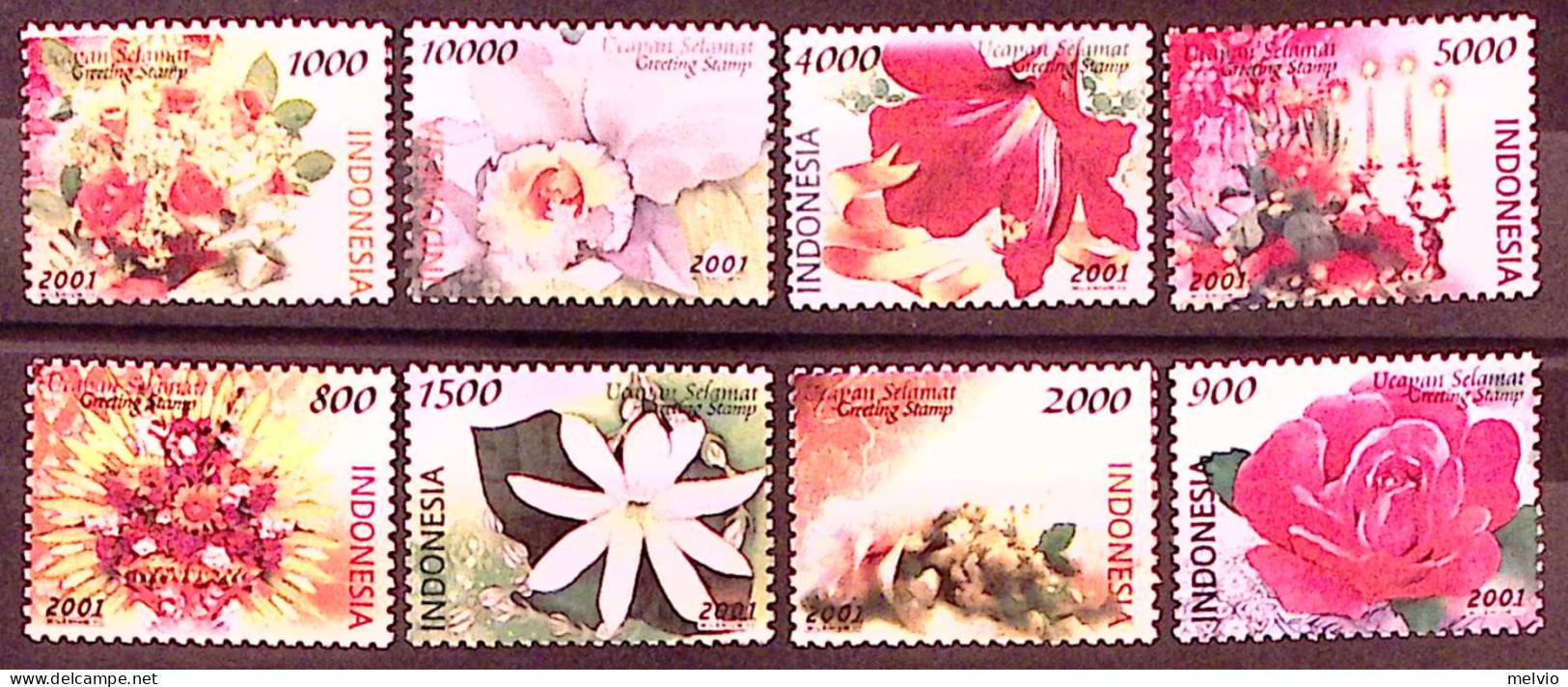 2001-Indonesia (MNH=**) Serie 8 Valori Fiori - Indonesië