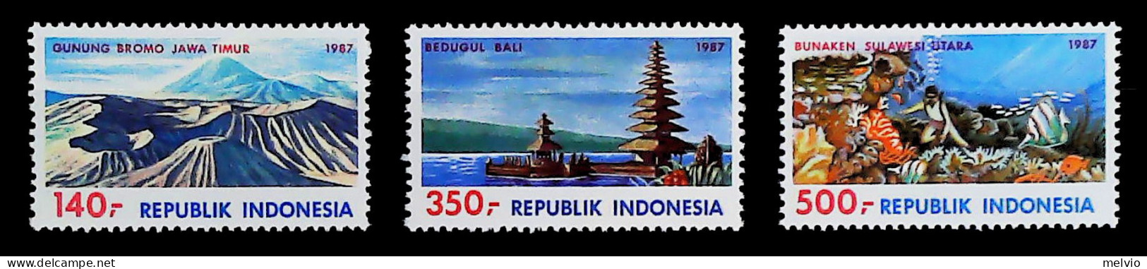 1987-Indonesia (MNH=**) Serie 3 Valori Turismo Vedute1.5 - Indonesien