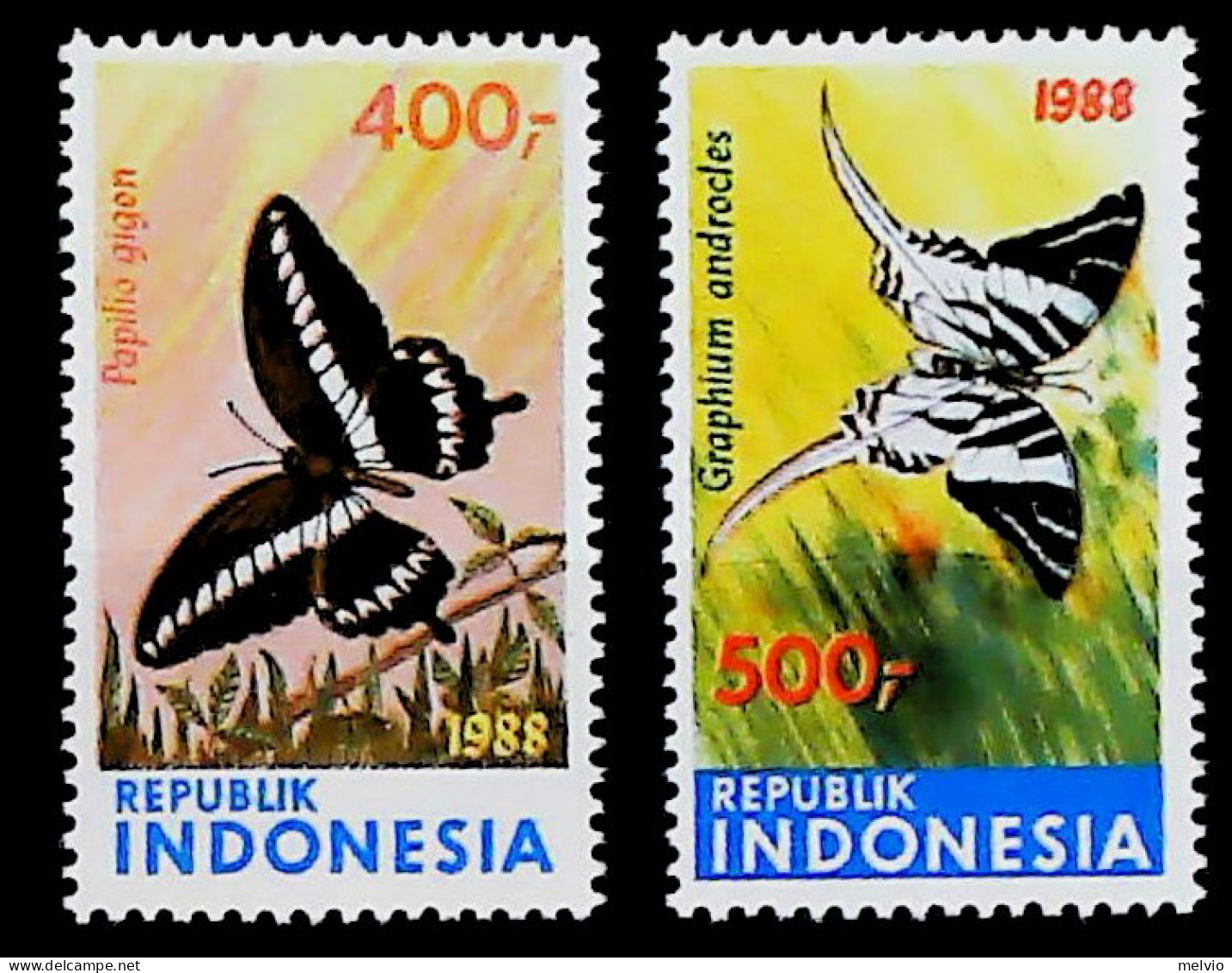 1988-Indonesia (MNH=**) Serie 2 Valori Farfalle - Indonesia