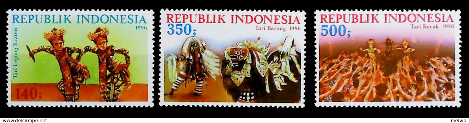 1986-Indonesia (MNH=**) Serie 3 Valori Maschere Danza - Indonesia