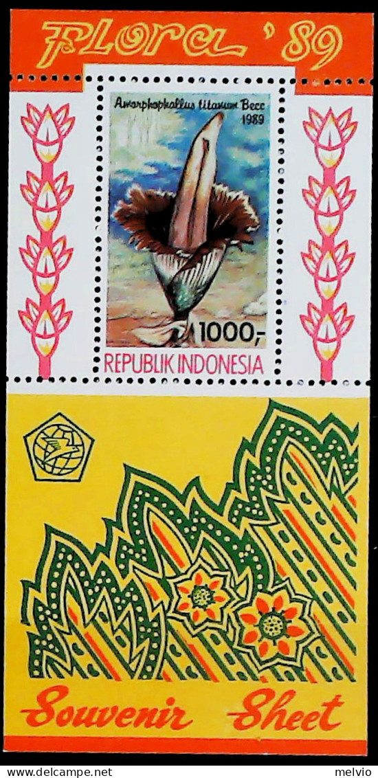 1989-Indonesia (MNH=**) Foglietto 1 Valore Fiore - Indonesien