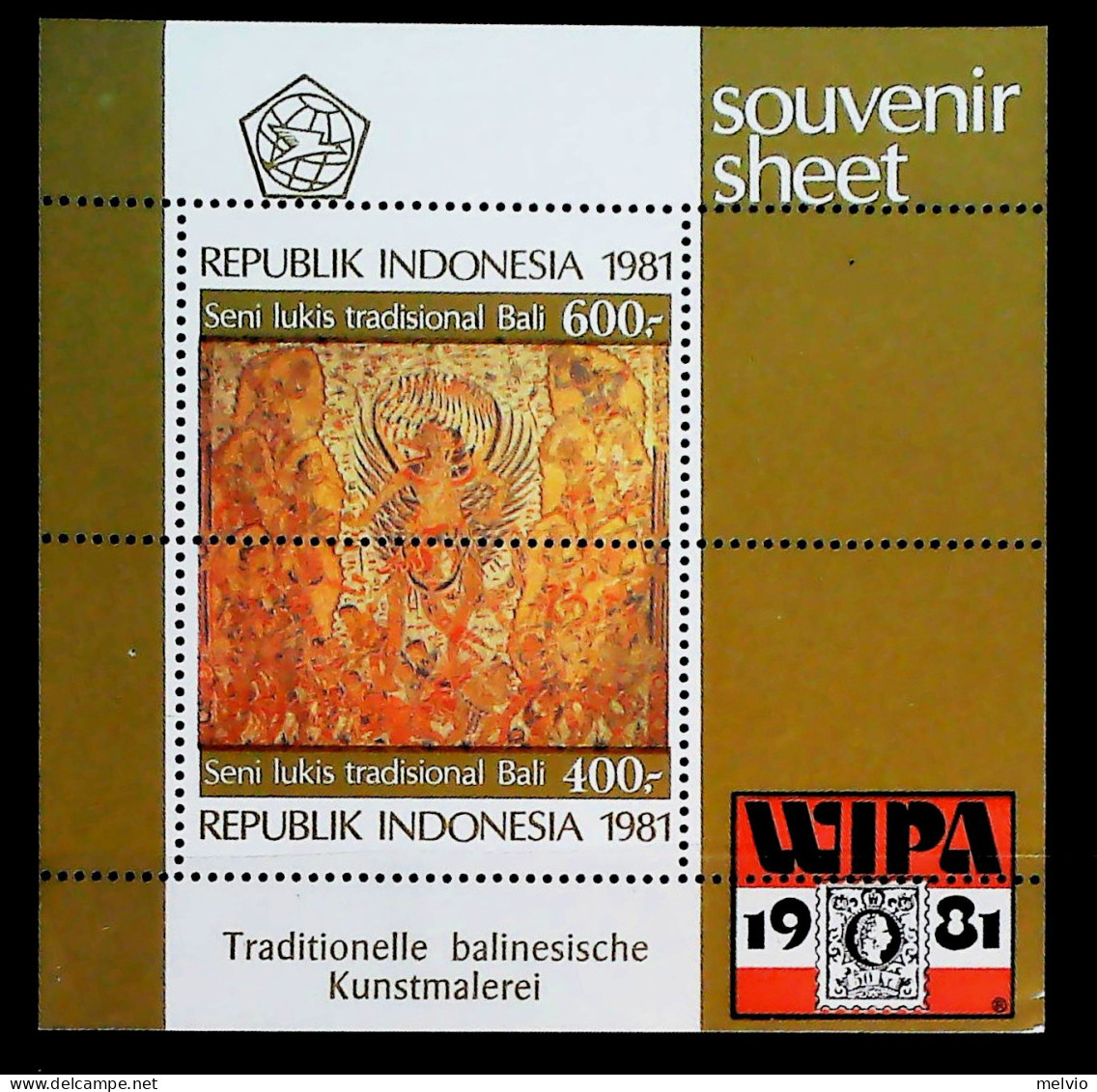 1981-Indonesia (MNH=**) Foglietto 1 Valore WIPA Pittura - Indonesien