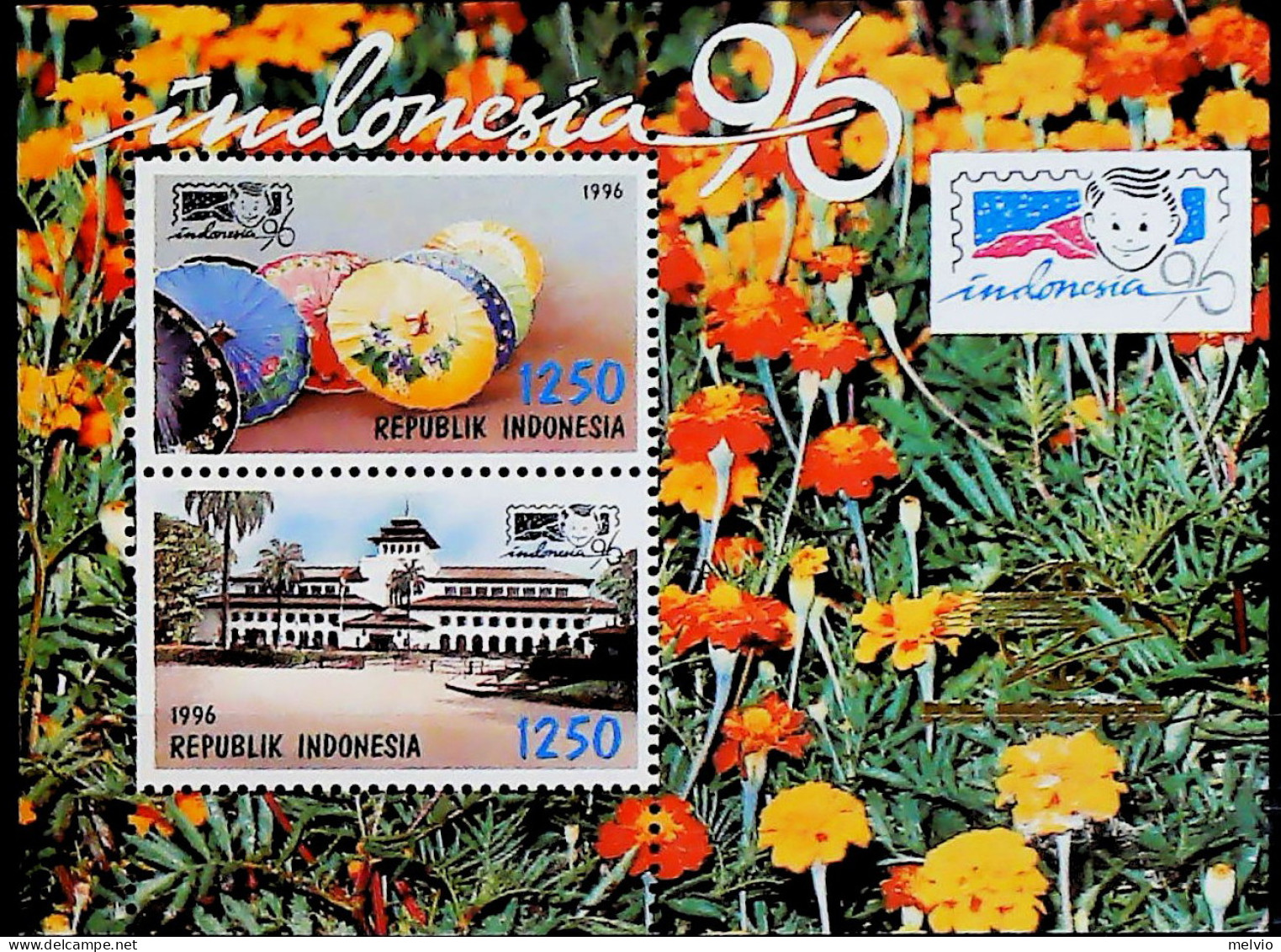 1996-Indonesia (MNH=**) Foglietto 2 Valori Fioi Turismo Esposizione Filatelica - Indonesien