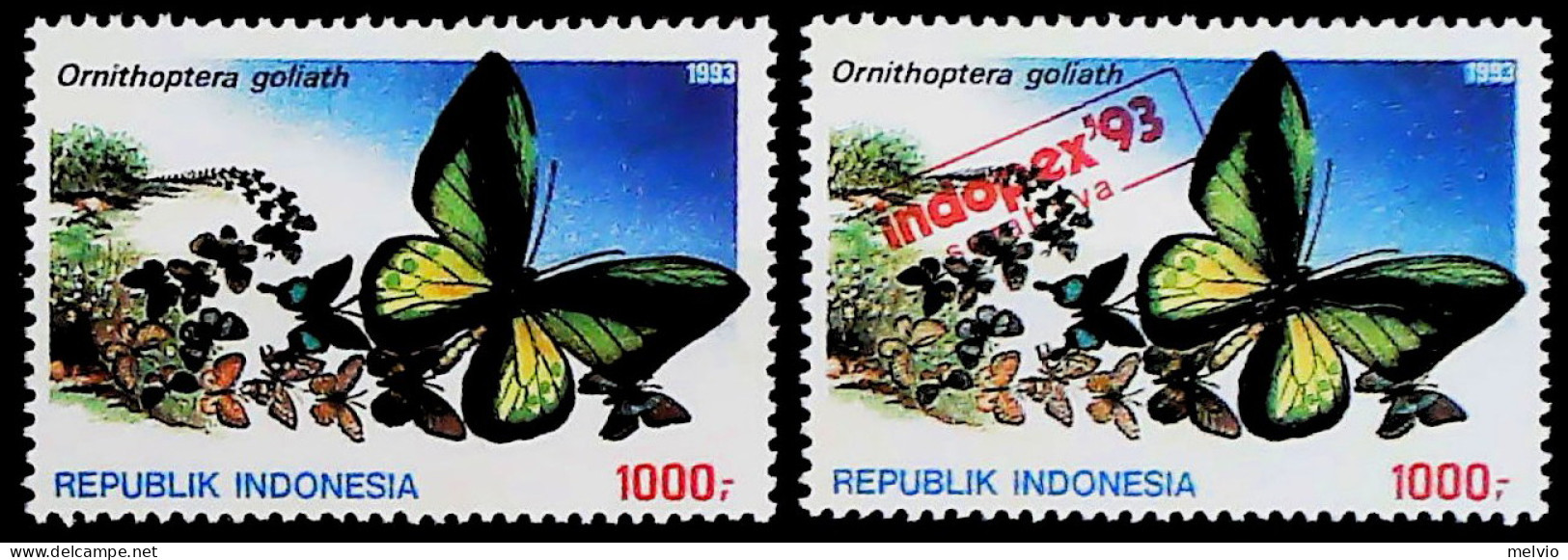 1993-Indonesia (MNH=**) 2 Valori (uno Con Soprastampa Rossa) Farfalle - Indonésie