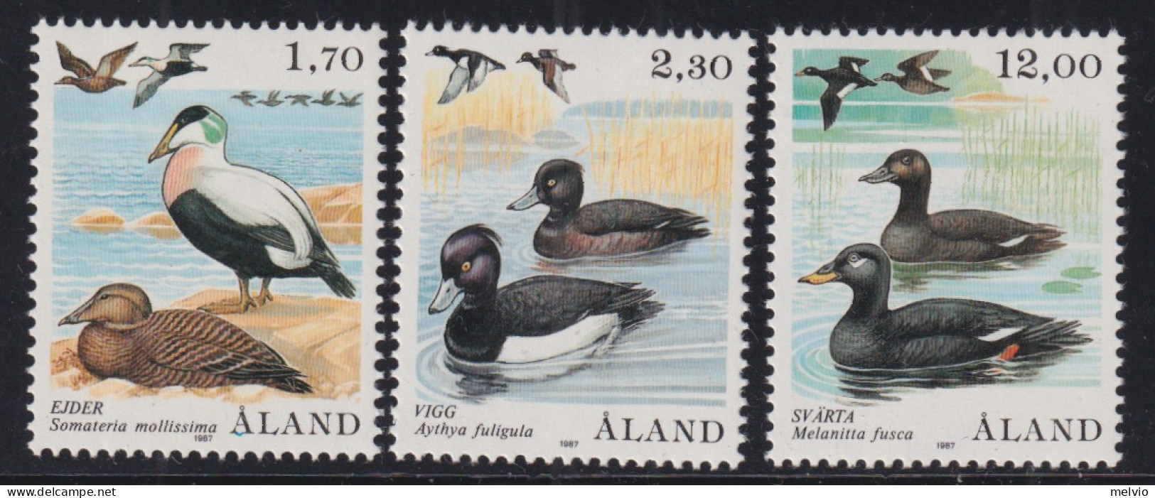 1987-Aland (MNH=**) Serie 3 Valori Uccelli Acquatici - Aland