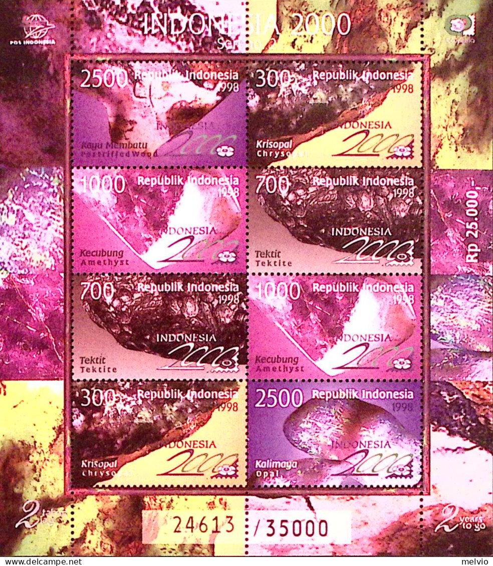 1998-Indonesia (MNH=**) Foglietto 8 Valori Minerali - Indonesië