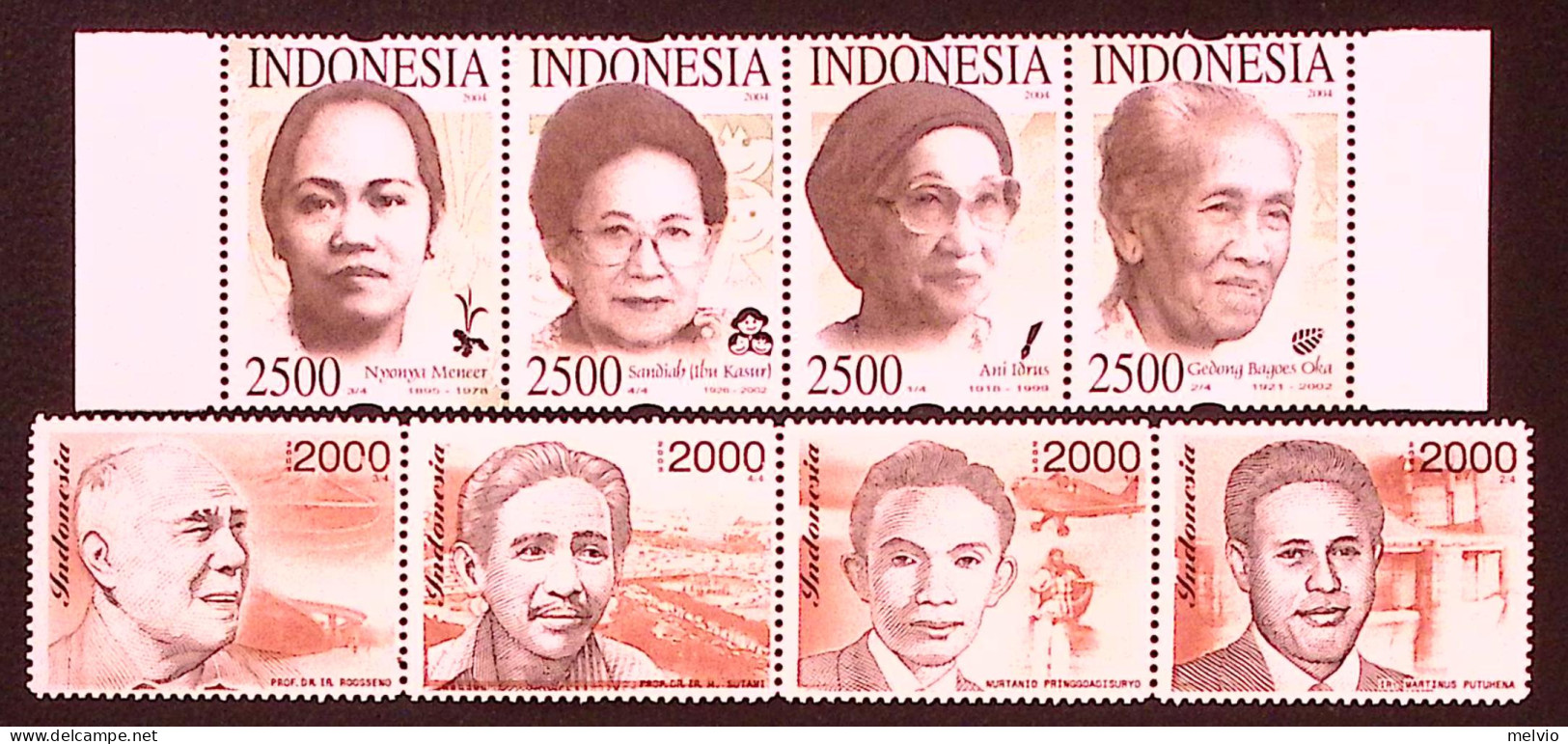 2000-Indonesia (MNH=**) Due Strisce 8 Valori Personalità Illustri - Indonésie