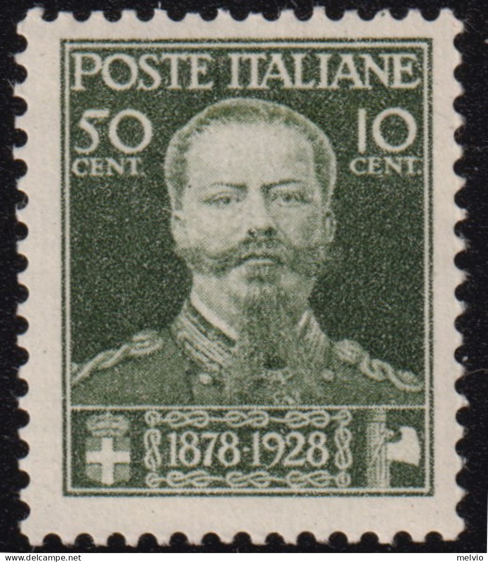 1928-Italia (MNH=**) 50c.+10c. Anniversario Vittorio Emanuele II - Ongebruikt