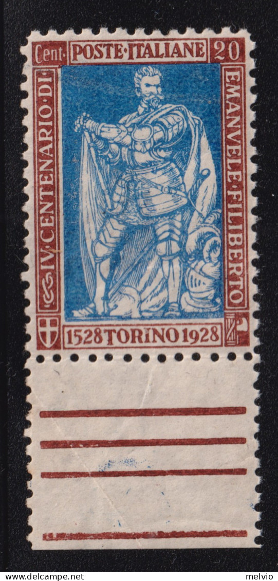 1928-Italia (MNH=**) 20c. Emanuele Filiberto Bordo Di Foglio E Centratura Perfet - Neufs