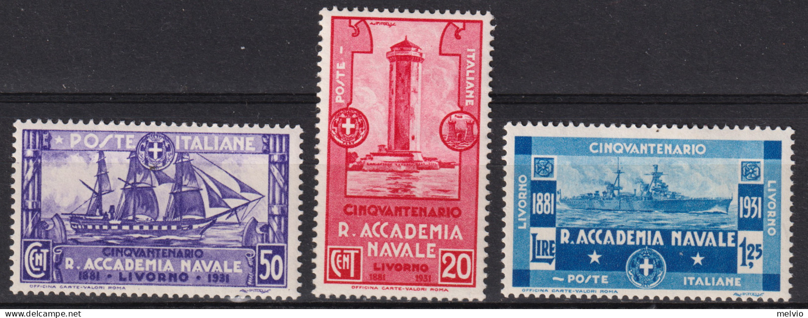 1931-Italia (MLH=*) Serie 3 Valori Accademia Navale Livorno (300/2) - Nuovi