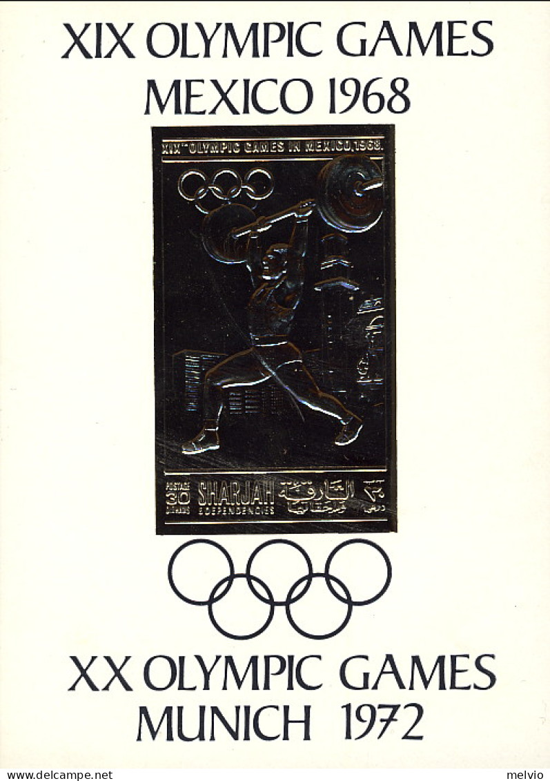 1968-Sharjah (MNH=**) Foglietto In Oro Non Dentellato S.1v."Olimpiadi Messico Mo - Schardscha