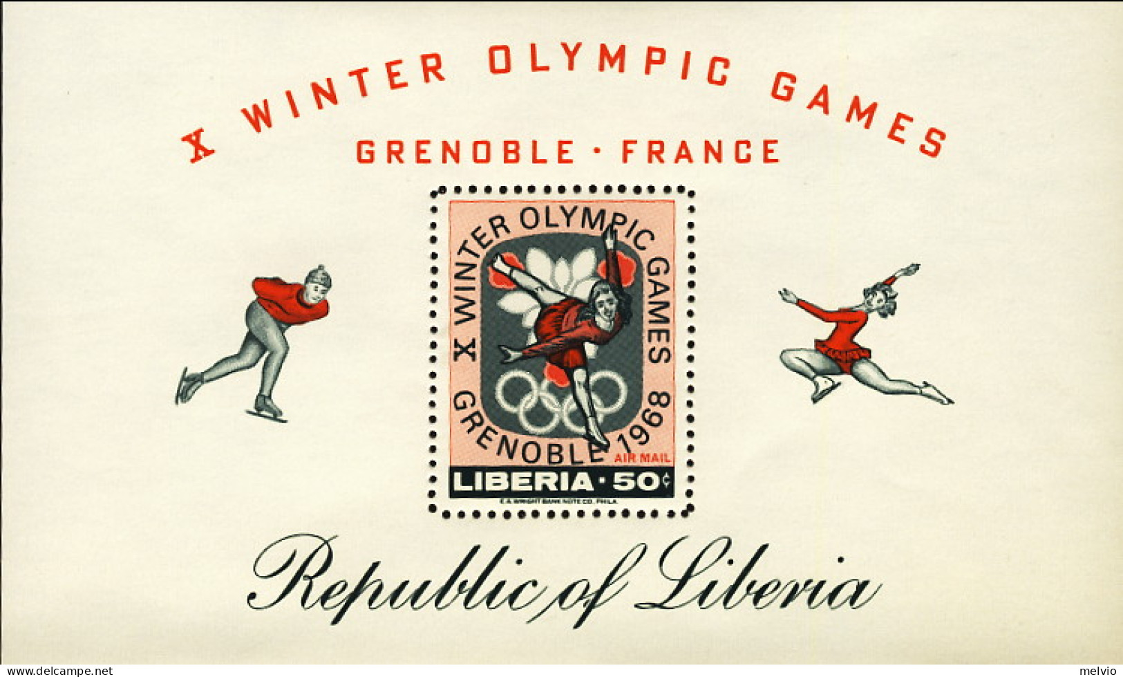 1968-Liberia (MNH=**) Foglietto S.1v."Olimpiade Invernale Di Grenoble" - Liberia