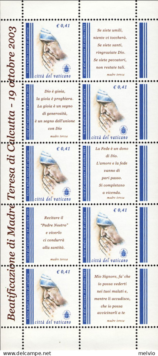 2003-Vaticano (MNH=**) Minifoglio 5 Valori "Beatificazione Di Madre Teresa Di Ca - Autres & Non Classés