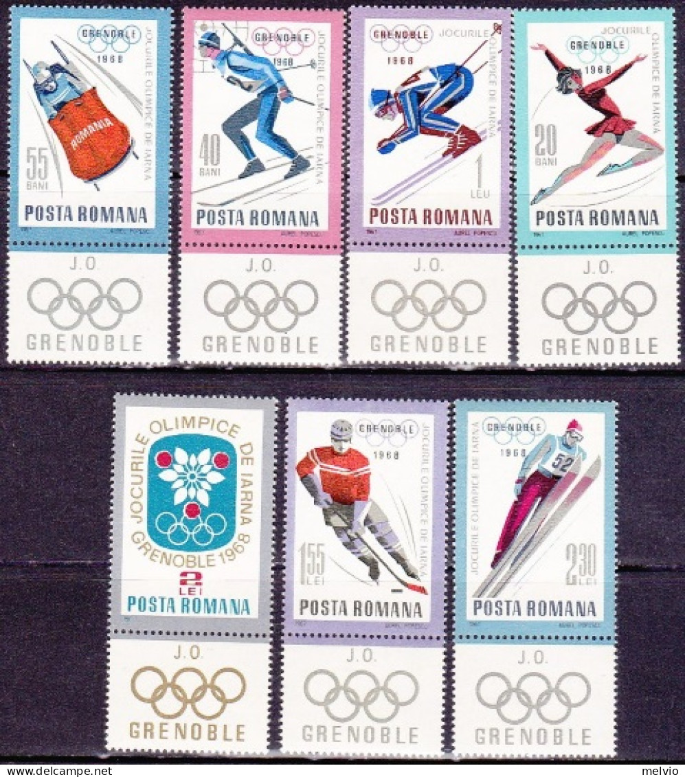 1968-Romania (MNH=**) S.7v.con Bandeletta "Olimpiadi Invernale Grenoble" - Autres & Non Classés