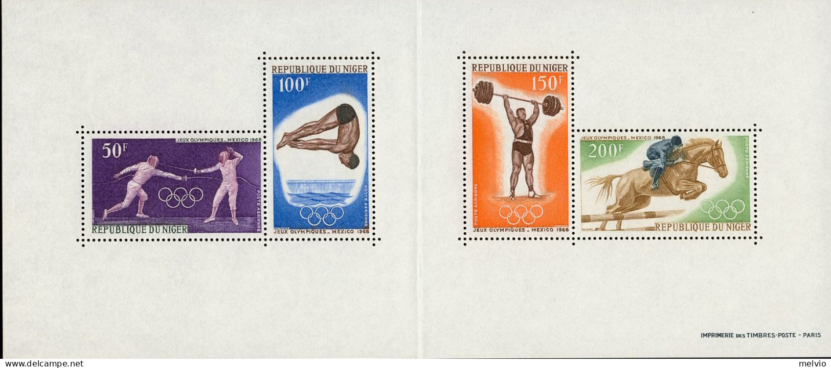 1968-Niger (MNH=**) Foglietto S.4v."Olimpiadi Di Mexico"cat.Yvert 2008 Euro 13,5 - Niger (1960-...)