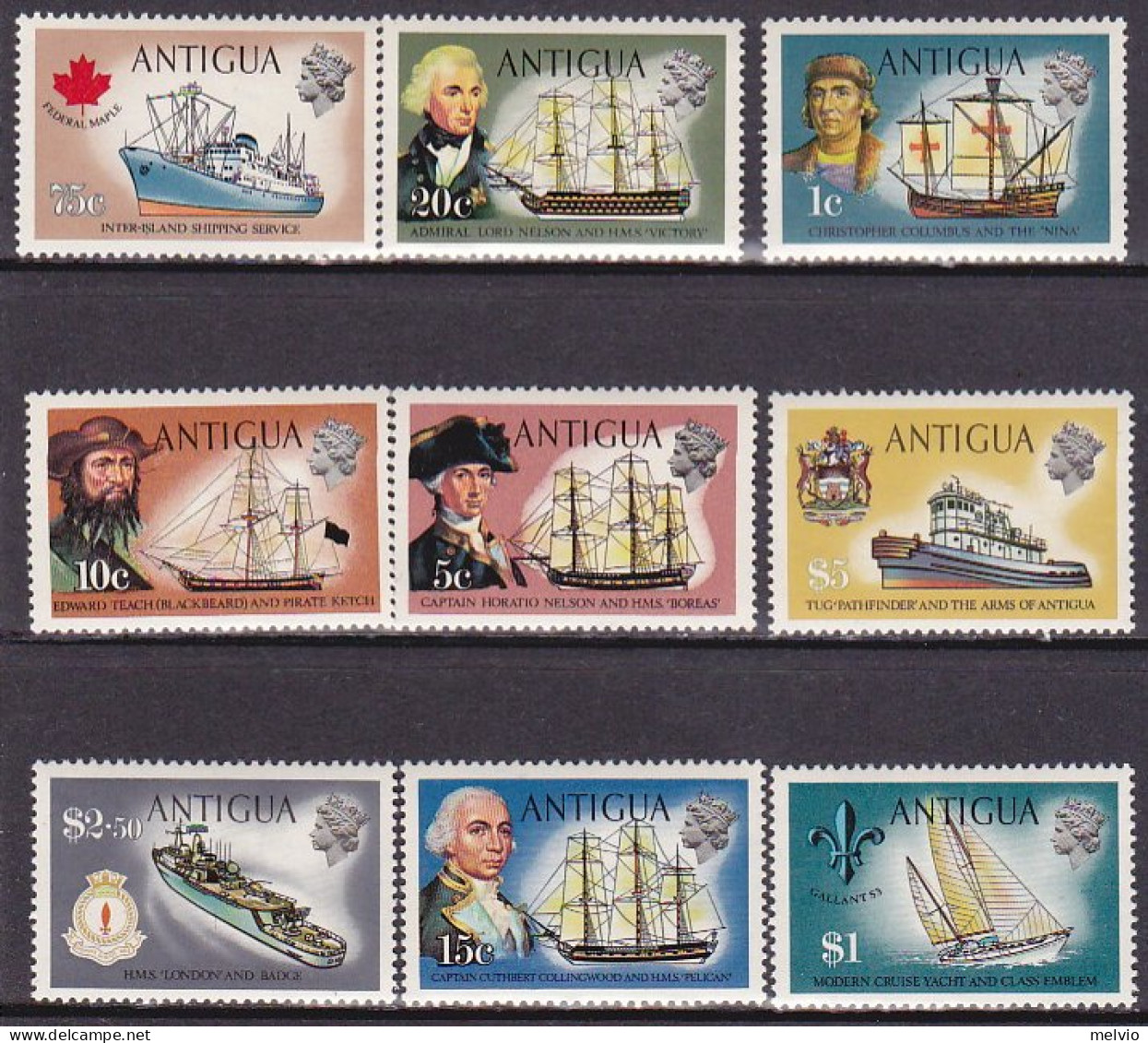 1970-Antigua (MNH=**) S.17v."navigatori,battelli"catalogo Euro 50 - Antigua Et Barbuda (1981-...)