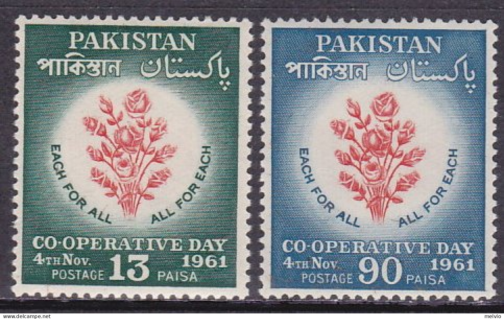 1961-Pakistan (MNH=**) S.2v."giornata Della Cooperazione,rose" - Pakistán