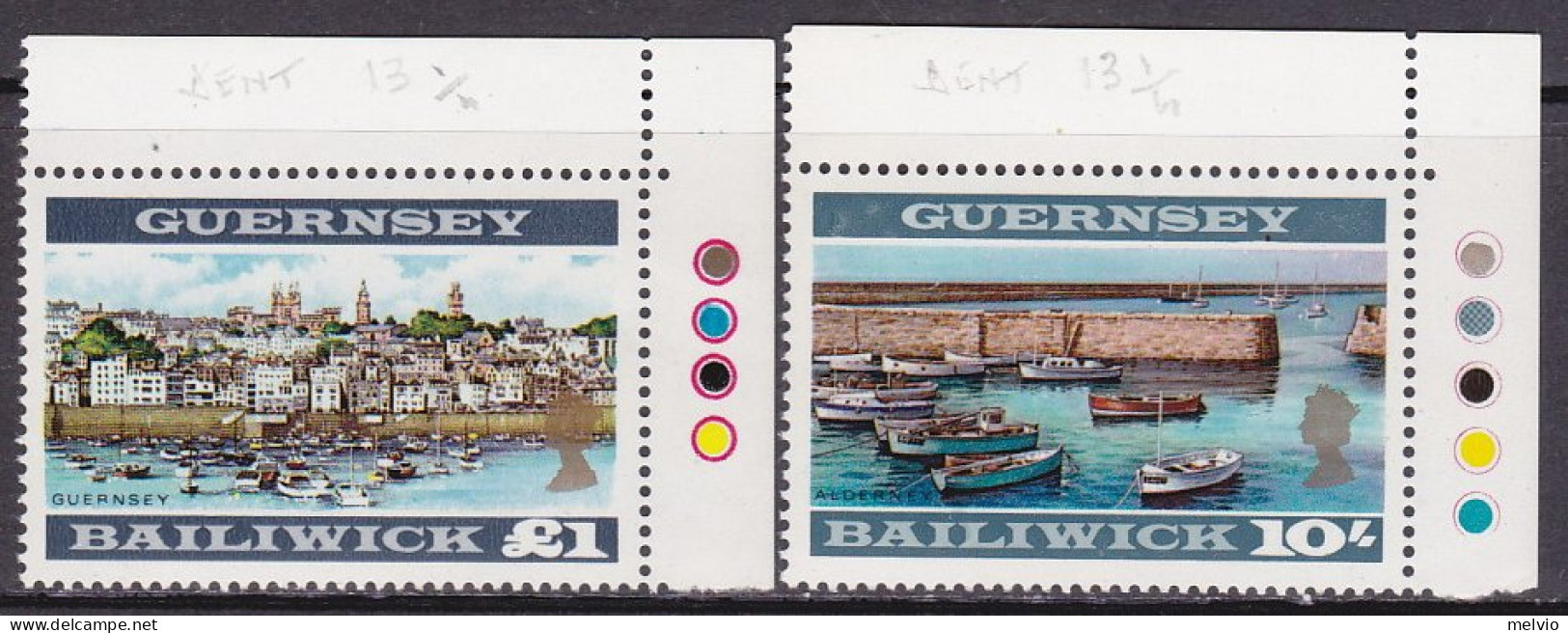 1969-Guernsey (MNH=**) S.2v.dentellati 13,25 "Vedute"cat.Yvert 2012 Euro 90.Ango - Guernsey