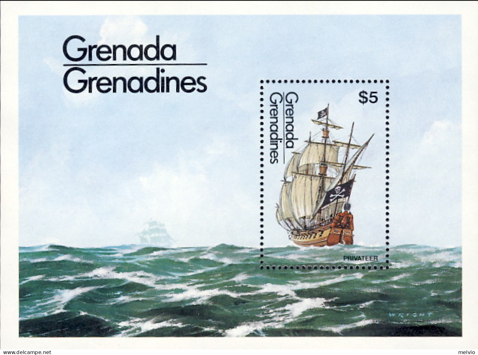 1984-Grenadine Di Grenada (MNH=**) Foglietto 1v."Nave Pirata" - Grenada (1974-...)