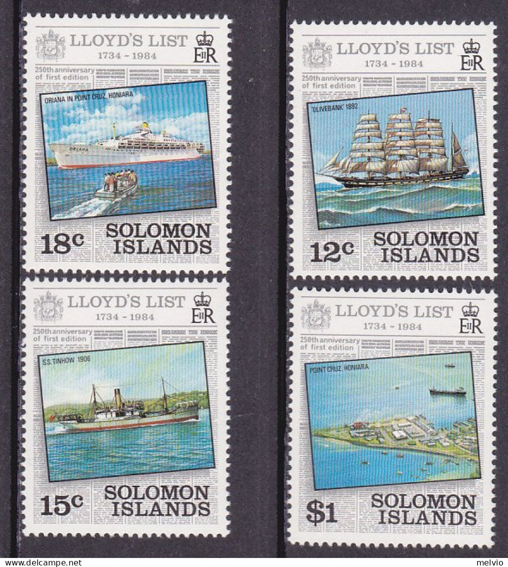 1984-Salomone Isole (MNH=**) S.4v."250 Anniversario Dei Lloyds Giornale"catalogo - Isole Salomone (1978-...)