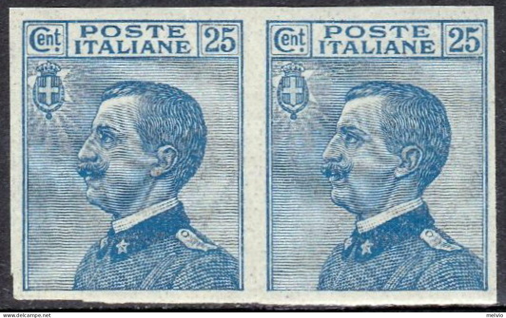 1908-Italia (MNH=**) 25c.Michetti Coppia Non Dentellata Catalogo Sassone Euro 27 - Ongebruikt