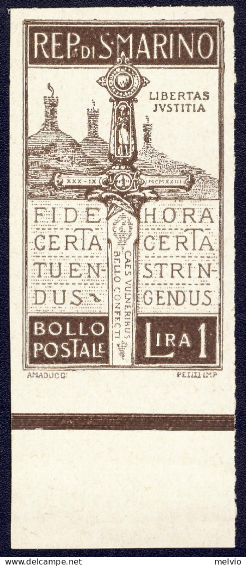 1923-San Marino (MNH=**) 30c.prova Non Dentellata Su Carta Patinata,catalogo Sas - Neufs