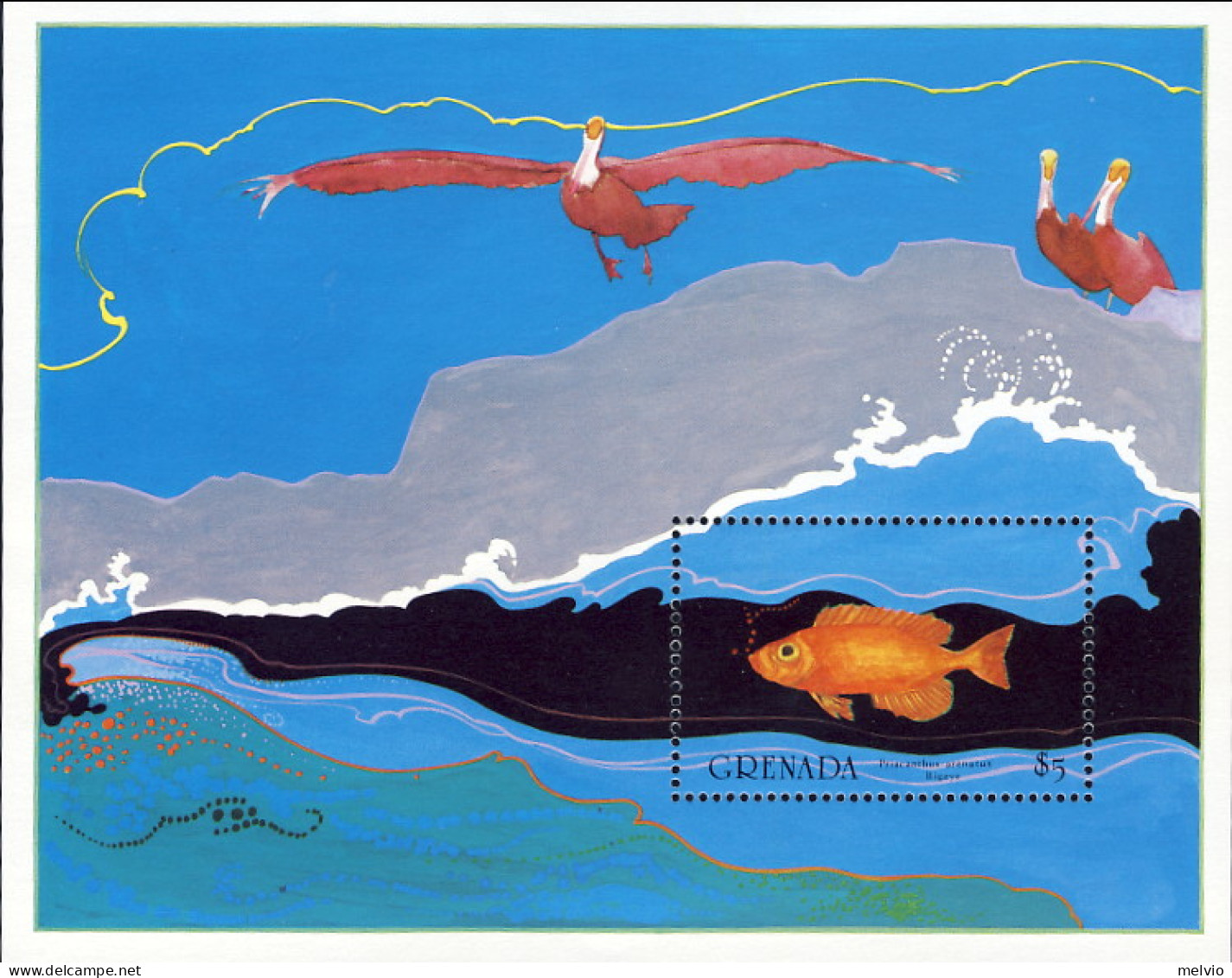 1985-Grenada (MNH=**) Foglietto 1v."Fauna Marina,pesci" - Grenada (1974-...)