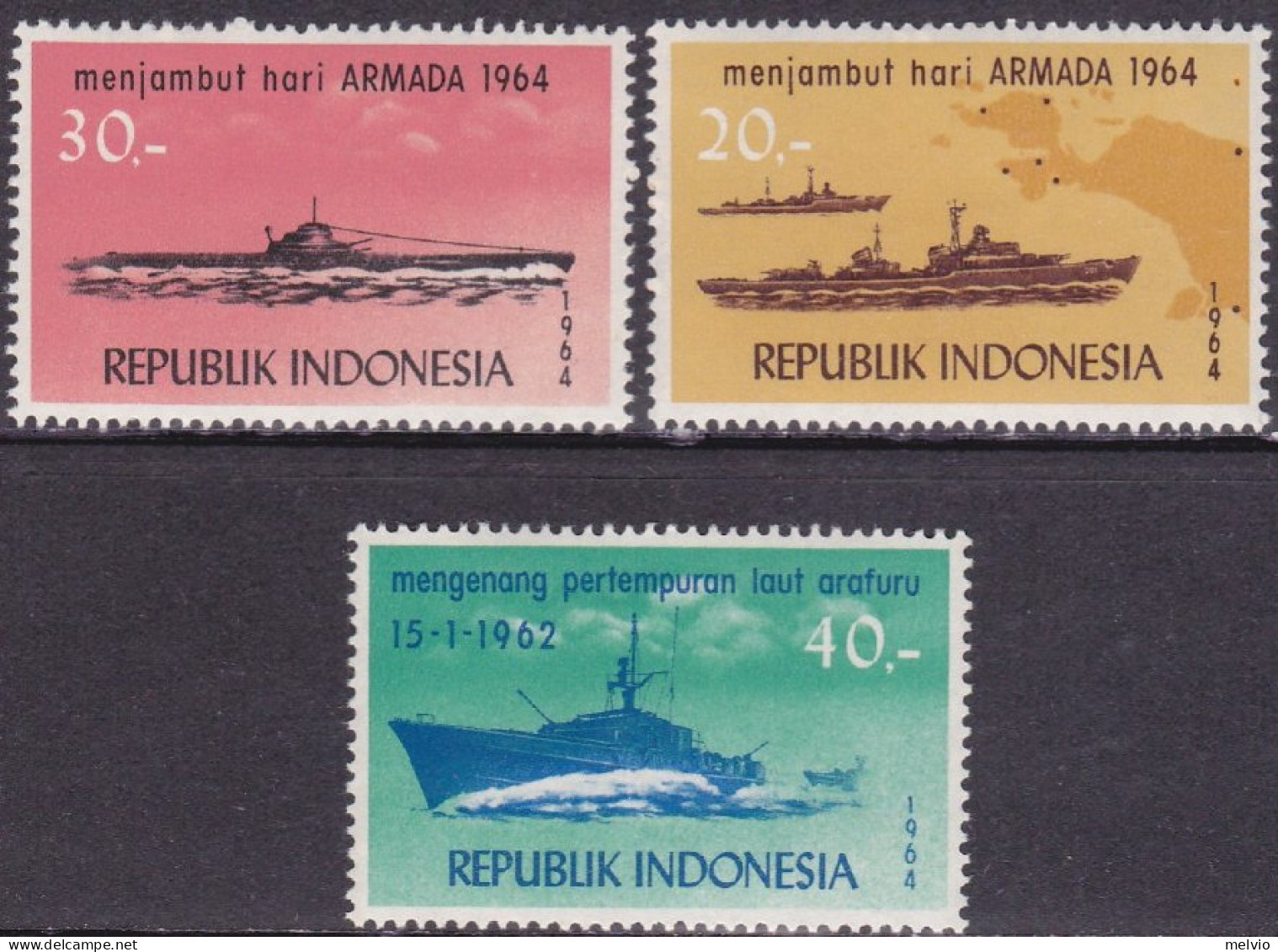 1964-Indonesia (MNH=**) S.3v."navi" - Indonésie