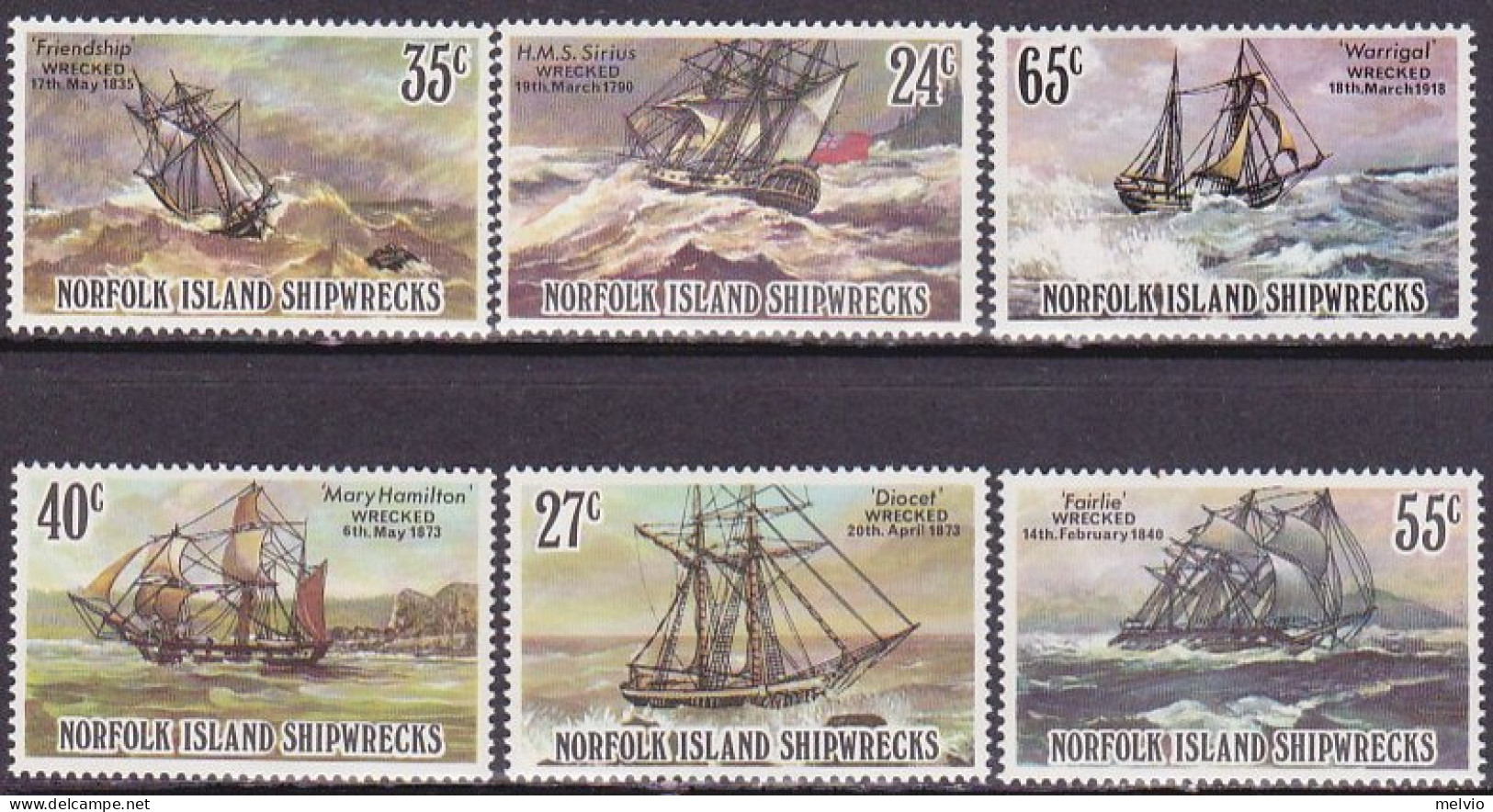 1982-Norfolk (MNH=**) S.6v."relitti Di Vascelli" - Norfolk Island