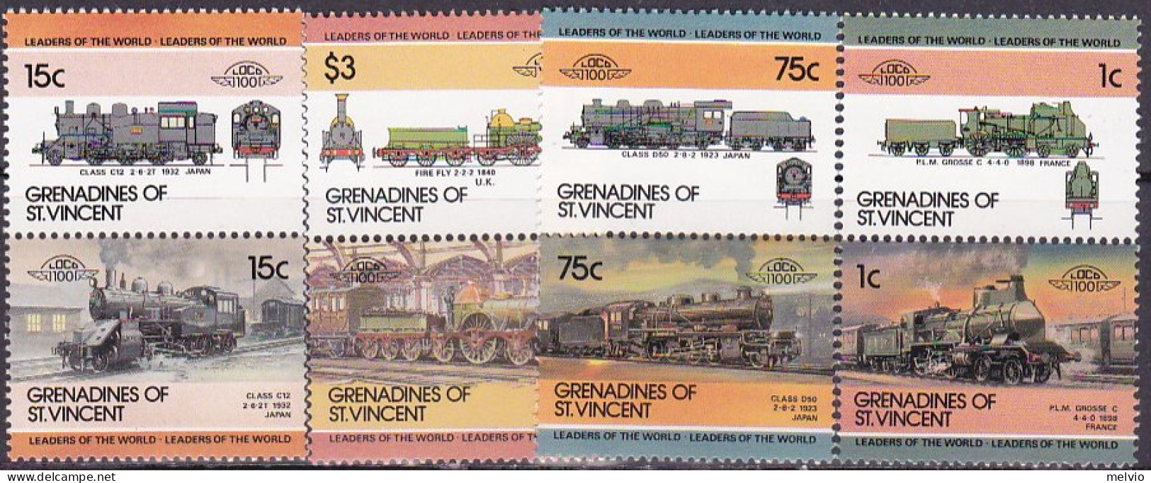 1984-Grenadine Di St.Vincent (MNH=**) S.8v."Locomotive" - St.Vincent & Grenadines