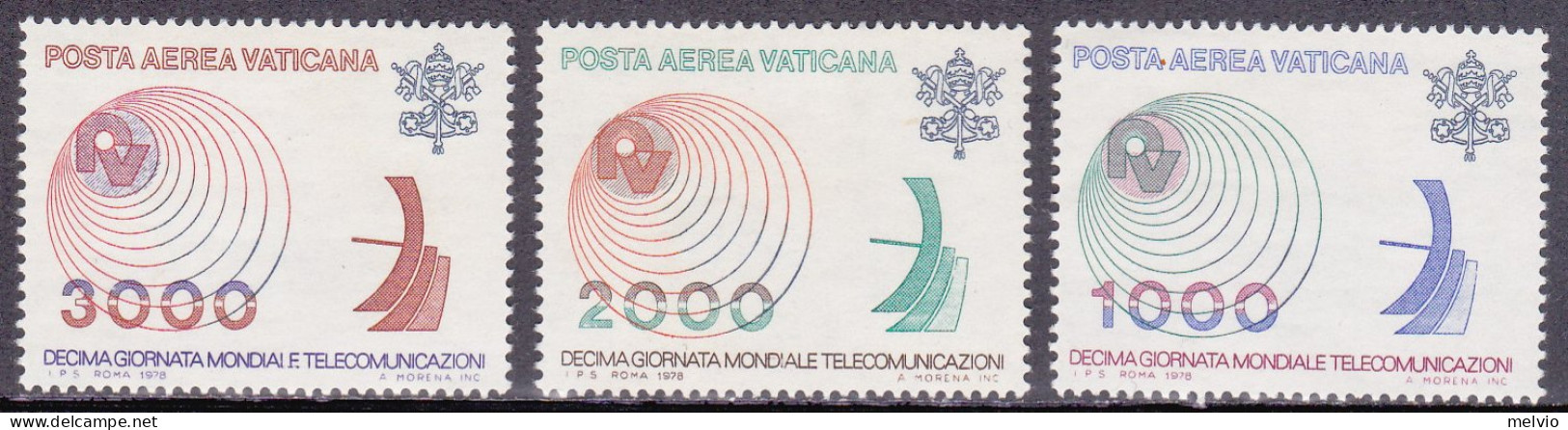 1978-Vaticano (MNH=**) Posta Aerea S.3v."Giornata Mondiale Telecomunicazioni"cat - Autres & Non Classés