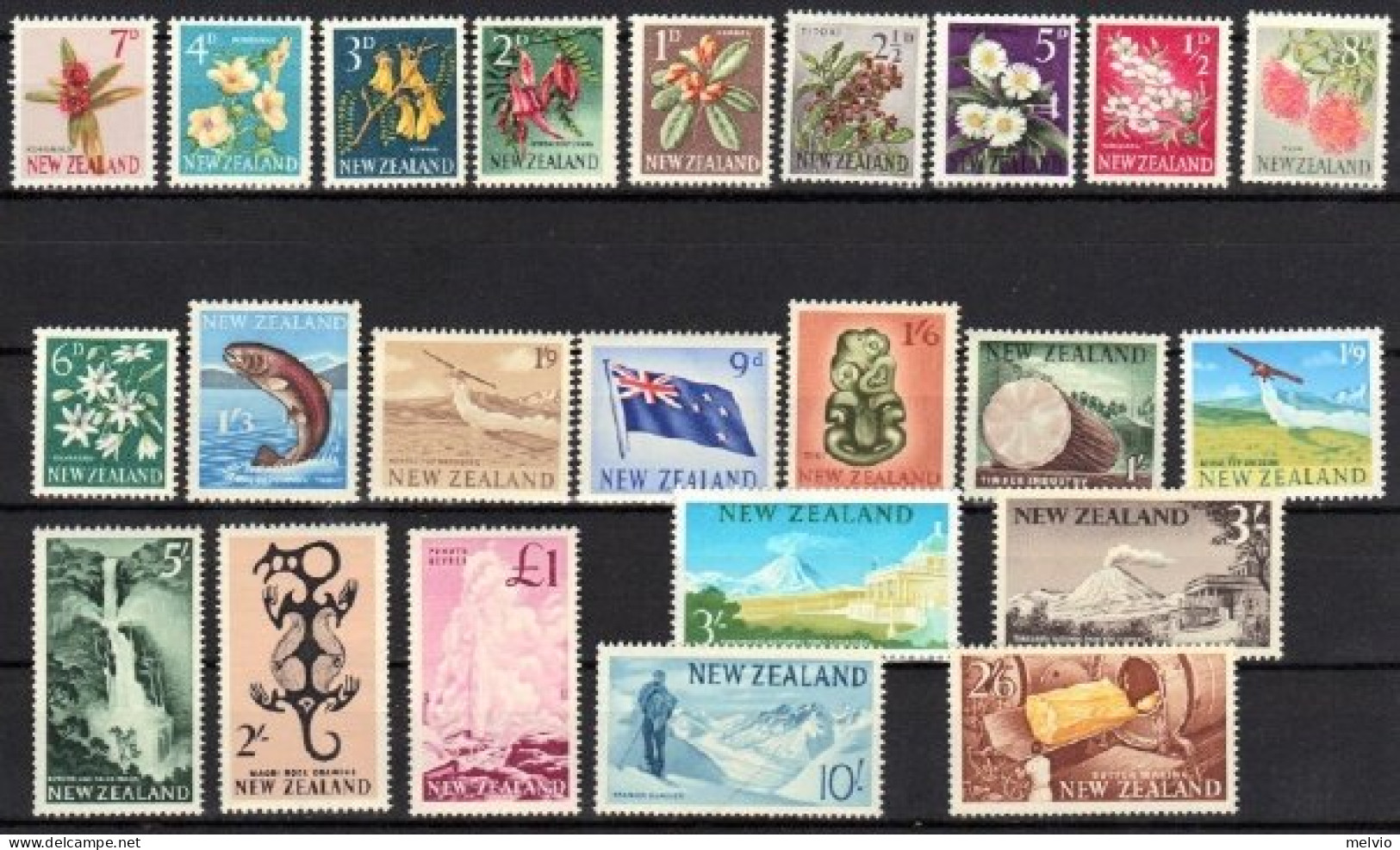 1960-Nuova Zelanda (MNH=**) S.23v."Flora,fauna,vedute"cat.Yvert 2008 Euro 135 - Sonstige & Ohne Zuordnung