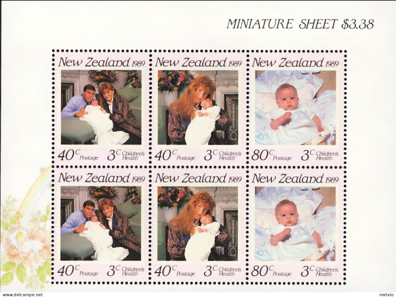 1989-Nuova Zelanda (MNH=**) Foglietto 6v."Andrea Fergusson,nascita Princ.Beatric - Other & Unclassified