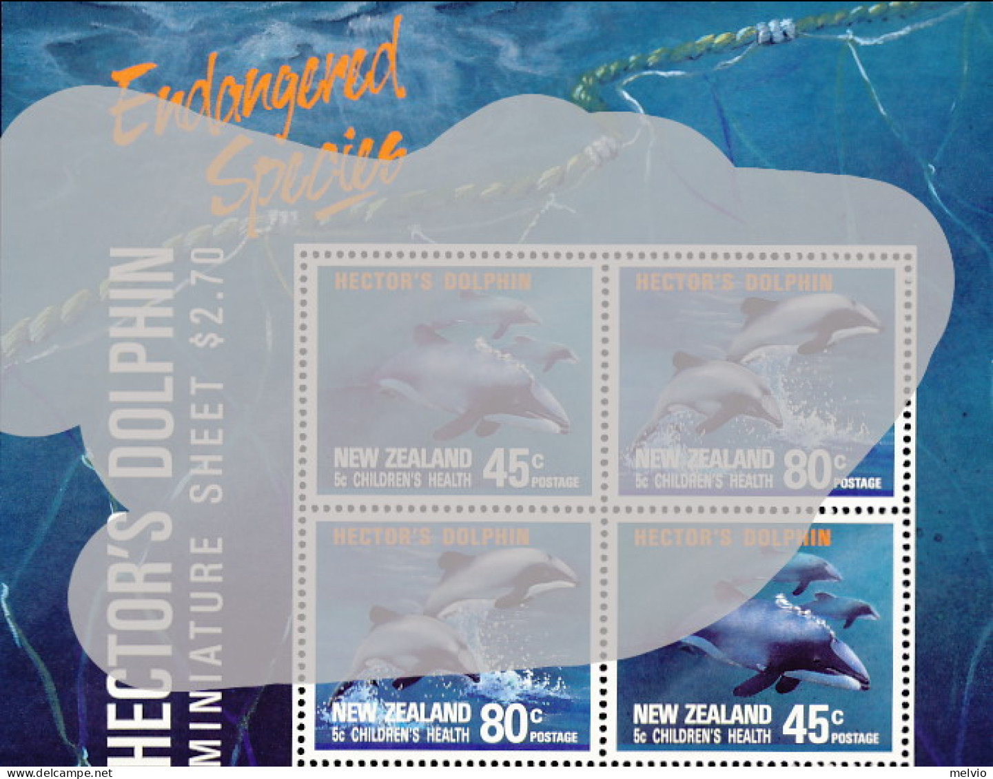 1991-Nuova Zelanda (MNH=**) Foglietto 4v."Fauna In Via D'estinzione,delfini" - Autres & Non Classés