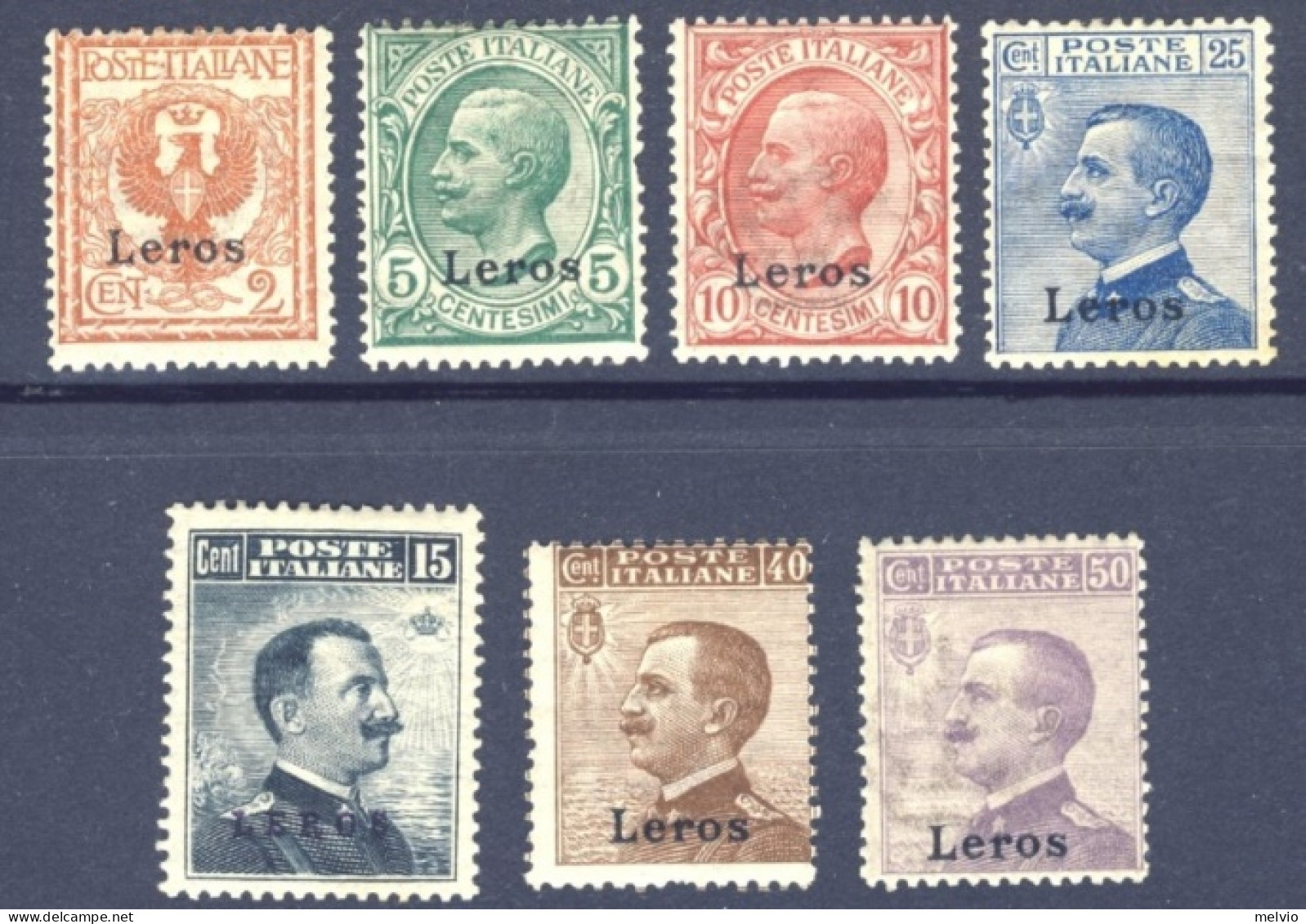 1912-Lero (MLH=*) S.7v.con TL (light Hinge) "Sovrastampati"catalogo Sassone Euro - Egeo (Lero)