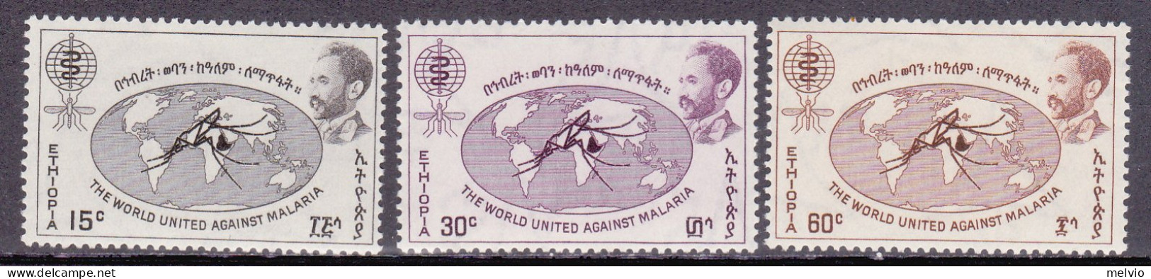 1962-Etiopia (MNH=**) S.3v."Lotta Alla Malaria" - Ethiopia