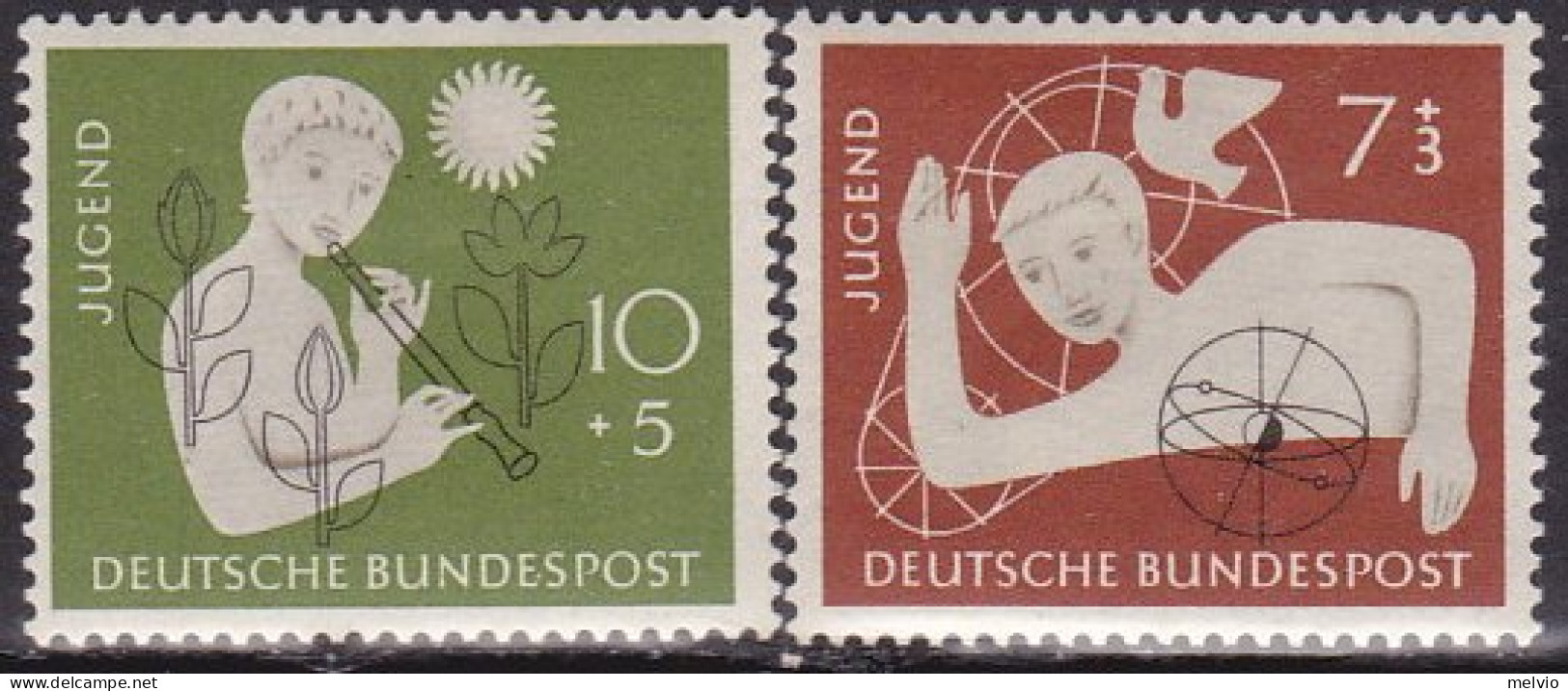 1956-Germania (MLH=*) S.2v.con TL (light Hinge) "Ostelli Per La Gioventu'" - Autres & Non Classés