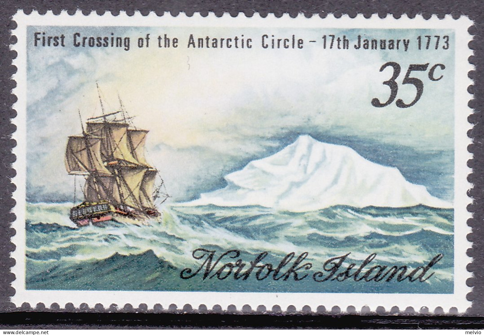 1973-Norfolk (MNH=**) S.1v."anniversario Cap.Cook,viaggio Antartico" - Ile Norfolk