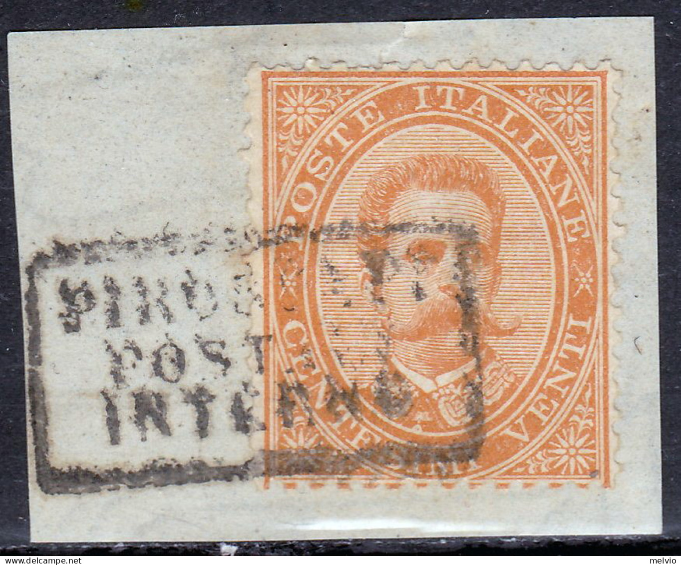 1879-Italia (F=on Piece) 20c.arancio Umberto I Annullo In Cartella Piroscafi Pos - Gebraucht